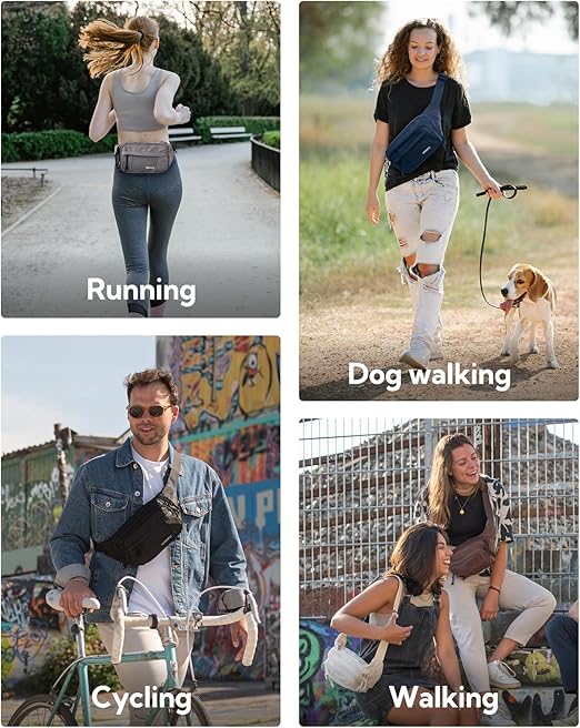 WATERFLY Fanny Pack Waist Packs: Large Crossbody Fanny Packs for Women Men with 5 Zipper Pockets