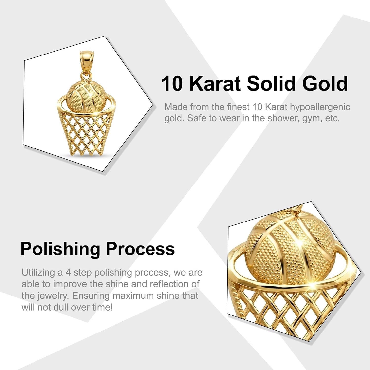 Gold Basketball Hoop Charm Pendant - 10 Karat Gold - Sports Jewelry - Basketball Team Jewelry