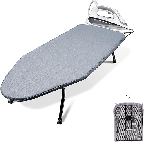 Miniatura 13 de SheeChung Mini tabla de planchar de 12"x32", tabla de planchar de mesa con funda de algodón extraíble y almohadilla, mesa de planchar con base