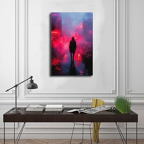 Miniatura 3 de XAHOR Arte de pared de ciberestética, póster futurista de ciudad de neón, impresión retro Y2K Glitchcore para decoración de dormitorio, pósteres de