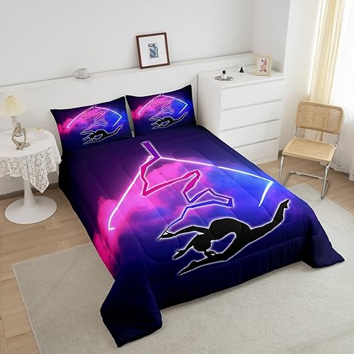 Miniatura 4 de Manfei Juego de edredón de gimnasia tamaño Queen, juego de ropa de cama de 3 piezas para niños y niñas, decoración de habitación de niños y niñas,