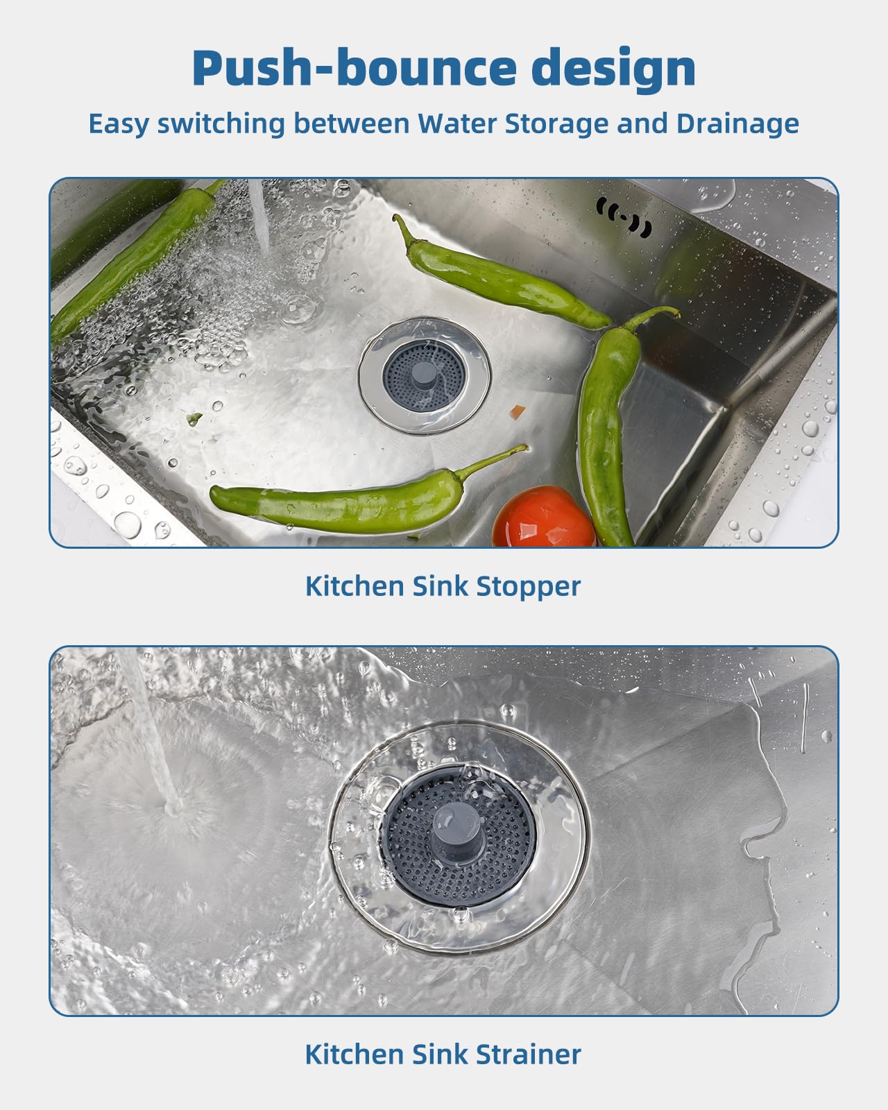 iFealClear Upgraded Kitchen Sink Strainer and Plug Set, 3-in-1 Drain Stopper + Stainless Wrapped Shell - Image 3
