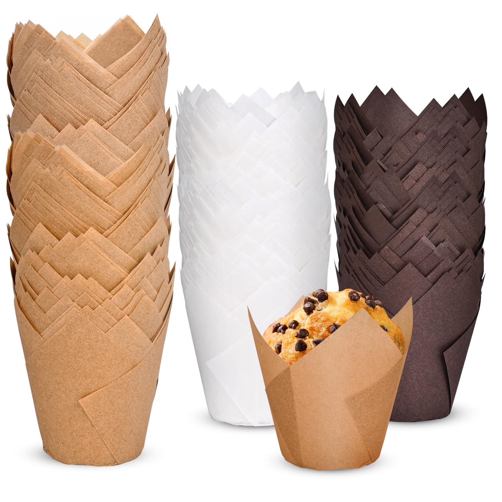 Photo 1 of 120 Counts Tulip Cupcake Liners for Baking Cups, Food Grade Parchment Paper Muffin Liners Holders, Standard Tulip Cupcake Liners, Greaseproof Cupcake Wrappers for Party, Christmas by Neyimqr (MIX)