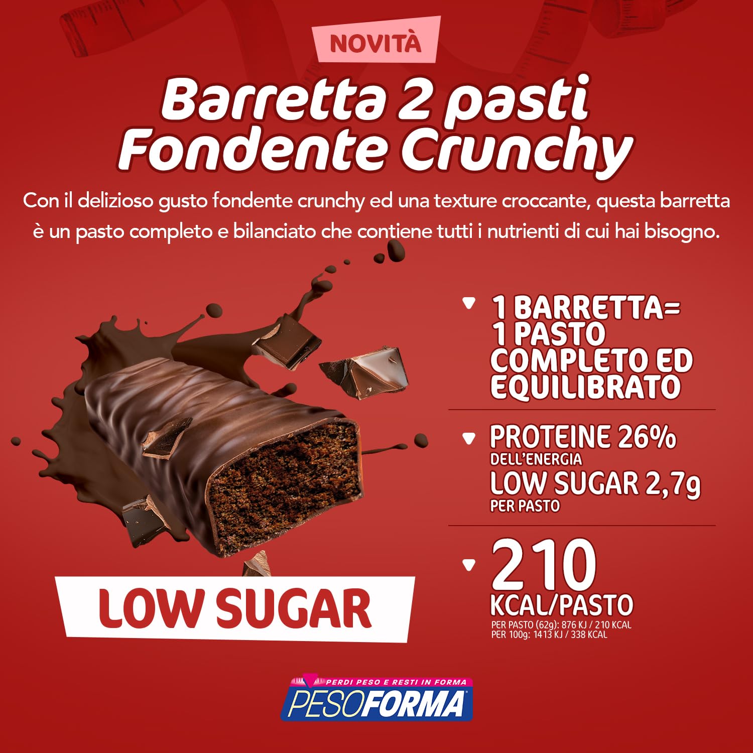 Barrette 2 pasti low sugar fondente