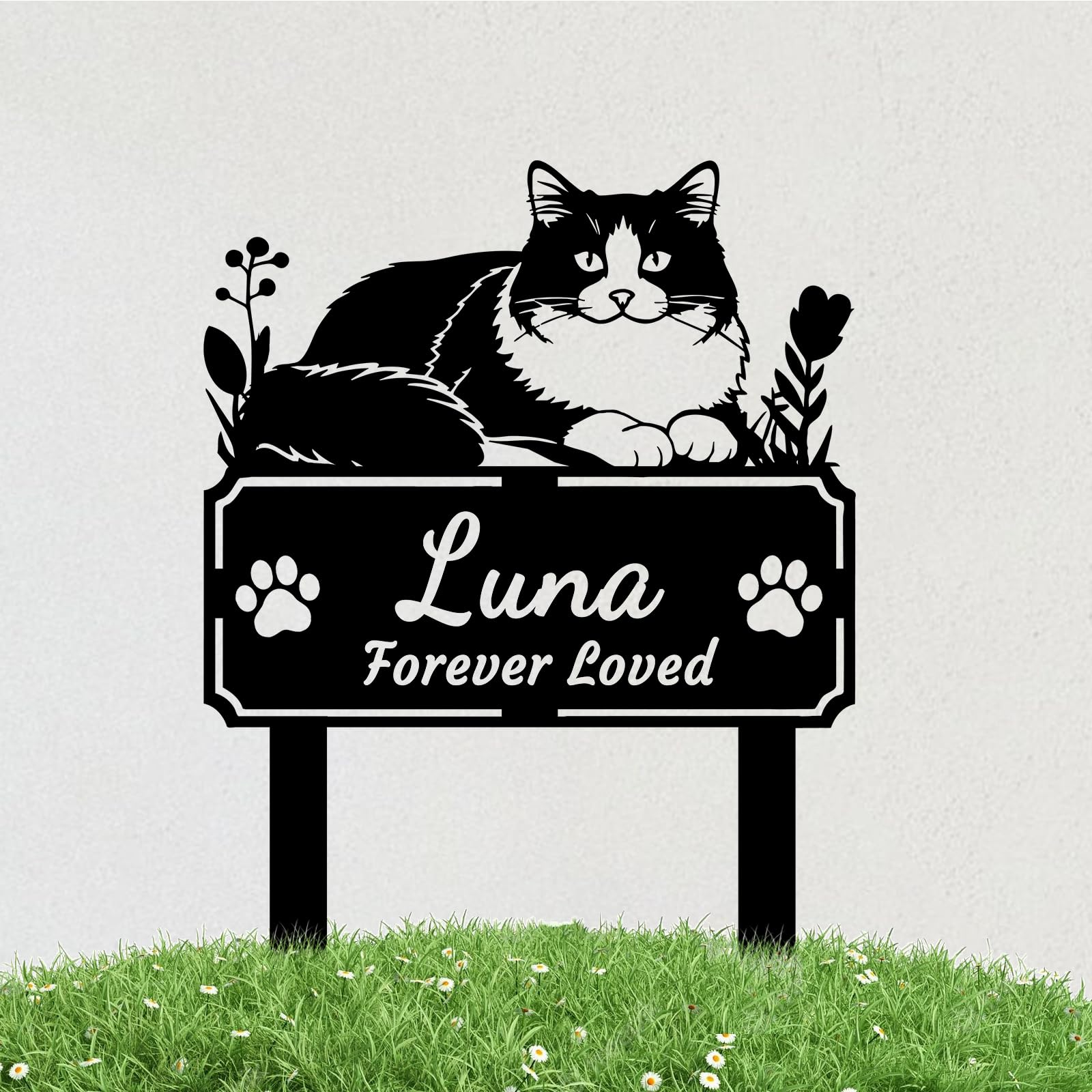 Lirsouier Personalized Cat Memorial Grave Marker Outdoor Custom Pet Memorial Headstone with Name & Date Cat Memorial Plaque Metal Yard Garden Stake โ image 1