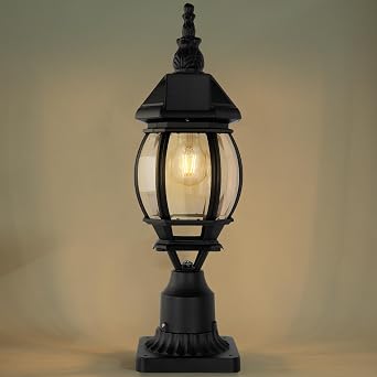 LUTEC Solar Post Light With Pier Mount Base, Dusk to Dawn Aluminium Lamp, Exterior Black Solar Powered Fence Waterproof for Outside