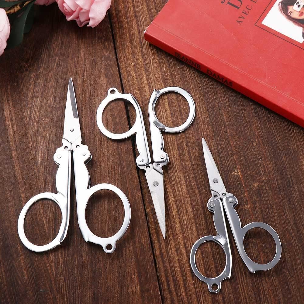 Silver Stainless Steel Folding Scissors Portable Mini Pocket Travel Scissors Embroidery Scissors Office School Supplies Craft Scissors For Student, Craft Scissors