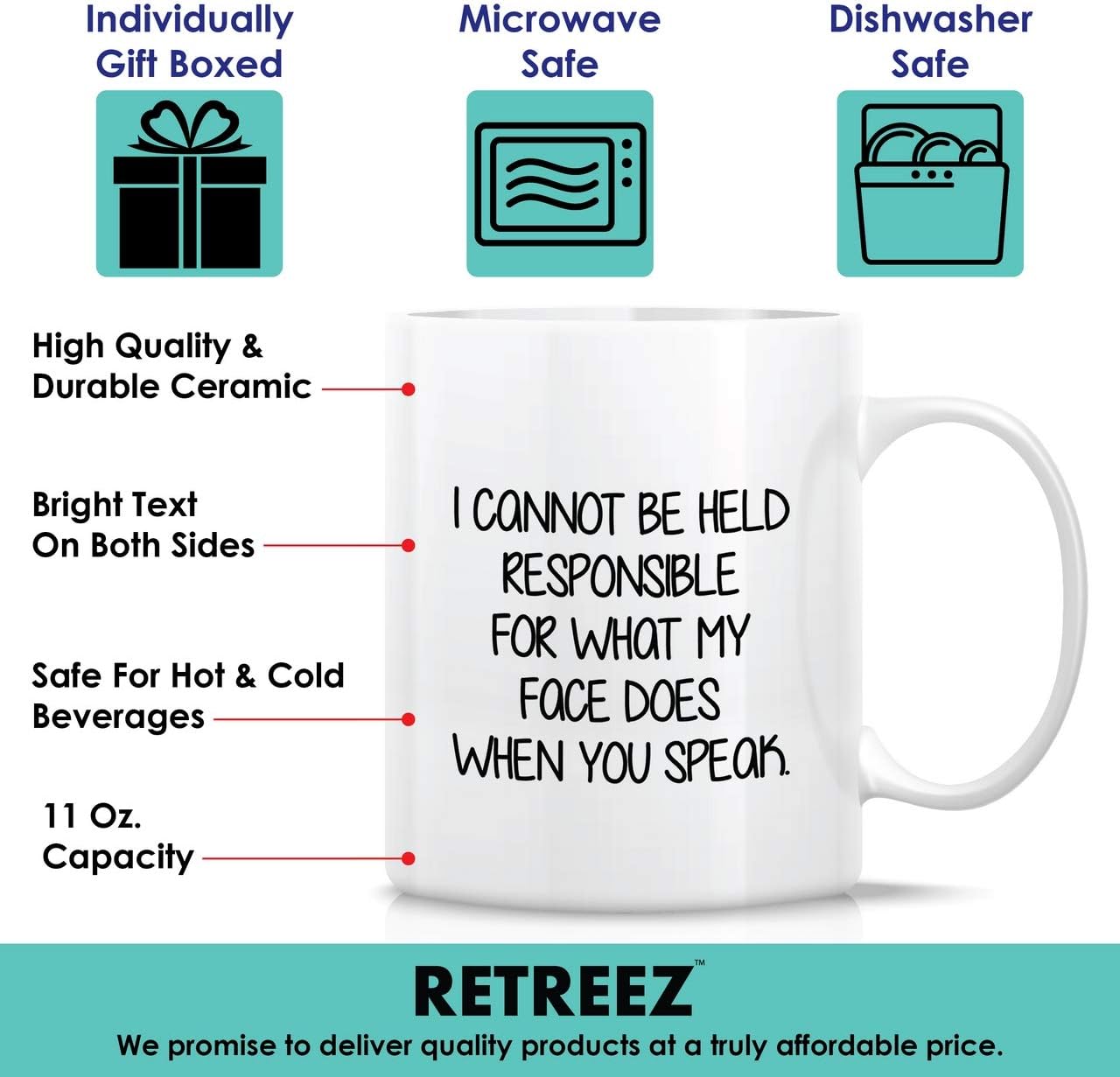 Retreez Funny Mug - I Cannot Be Held Responsible For What My Face Does When You Speak 11 Oz Ceramic Coffee Tea Mugs - Funny, Sarcasm, Sarcastic, birthday gifts for friends, coworkers, sister, brother - Image 3