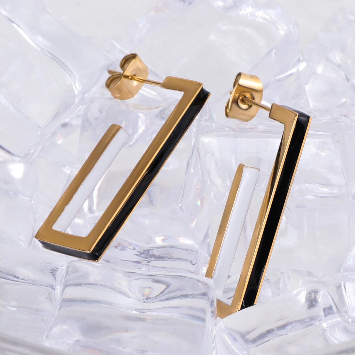 Chunky Gold Earrings for Women C Shaped Round Hoop Earrings 18K Gold Plated Stainless Steel Enamel Earrings Jewelry Gift - Image 6