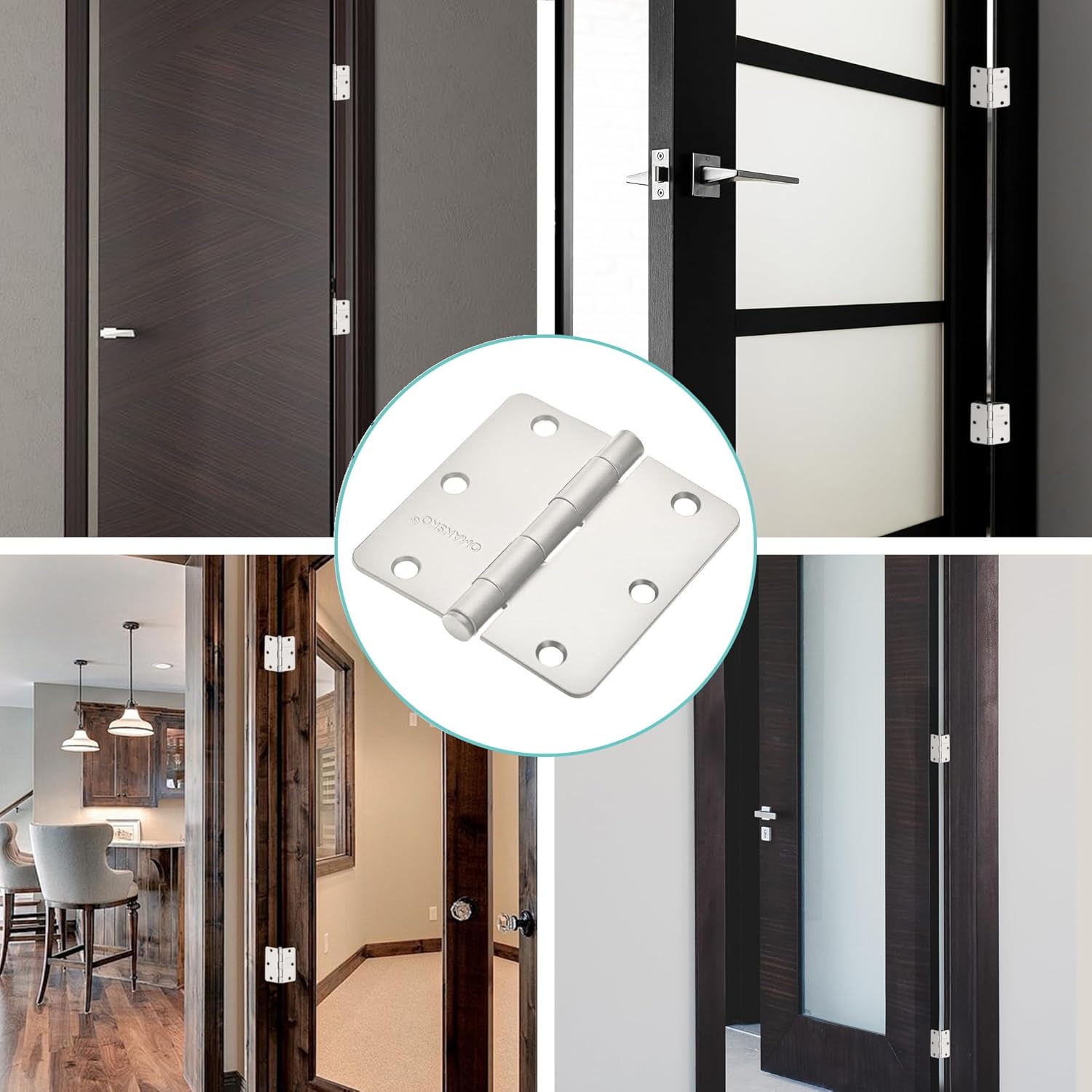 24 Pack Door Hinges, 3.5 x 3.5 Inch White Hinges for Wood 1/4'' Radius Corners Interior Hinges, 3 1/2 Inch Door Hinges for Residential Doors
