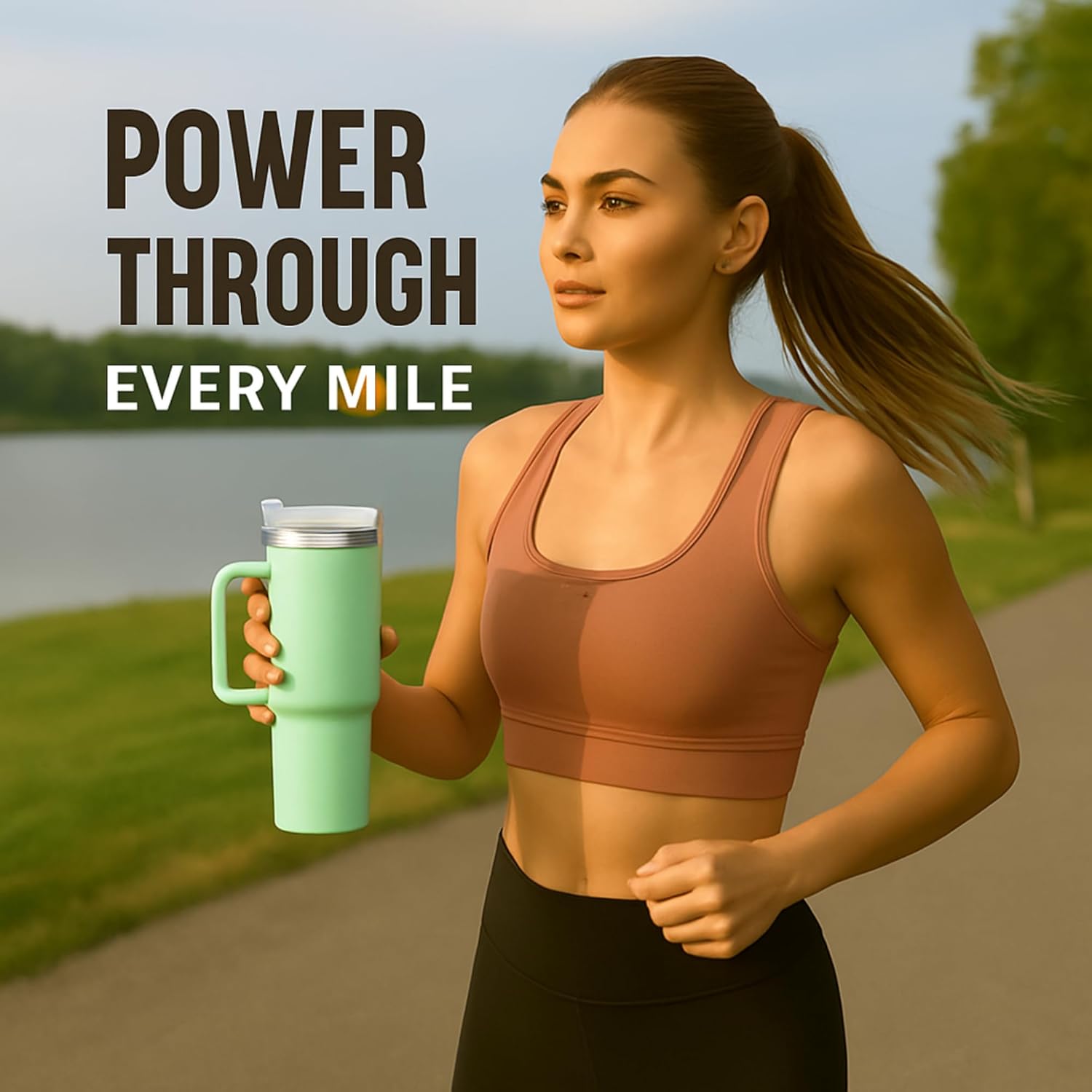 PRIMEWAVE 40oz Stainless Steel Tumbler with Straw – Leakproof Travel Mug with Handle | Double Wall Insulated, BPA-Free | Reusable Drinking Cup for Hot & Cold Drinks (GREEN) - Image 5