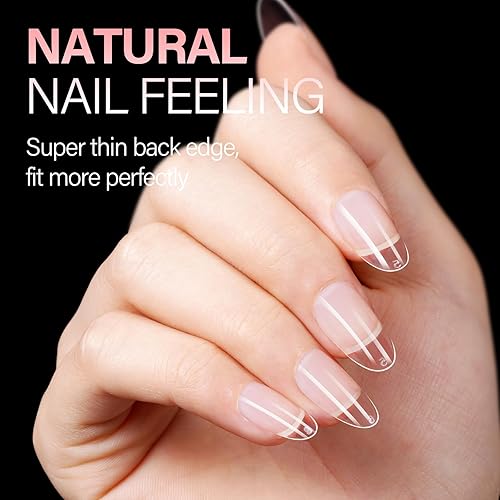 Vista 80 de AILLSA Puntas de uñas medianas de almendra, uñas acrílicas medio mate, gel transparente, cobertura completa, preliminadas, uñas postizas