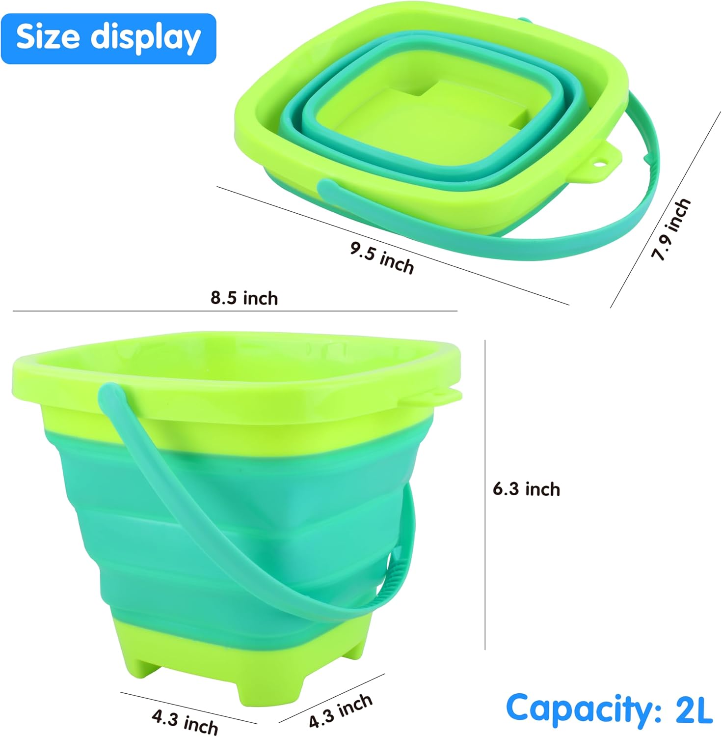 JOYIN 4 Collapsible Basket Portable Buckets, 2L Square Foldable Pail Bucket for Summer Beach, Camping Gear, Space Saving Outdoor Waterpot, Fishing Water Pail, Easter Egg Hunting