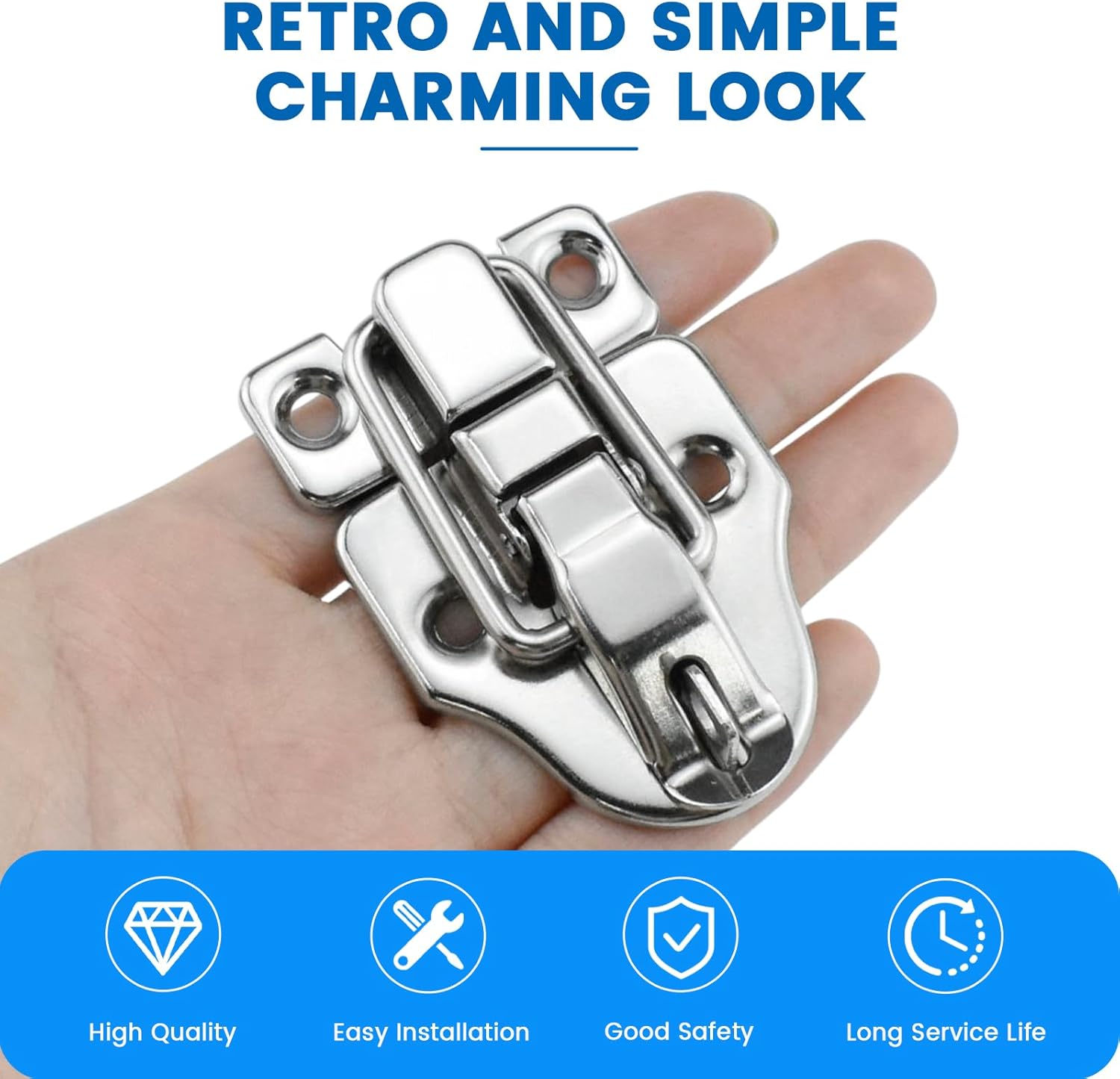 SDTC Tech 2-Pack Retro Silver Style Box Toggle Latch Antique Metal Duckbilled Hasp Latch Catch with Padlock Hole for Jewelry Box Cabinet Small Wooden Case Crafts