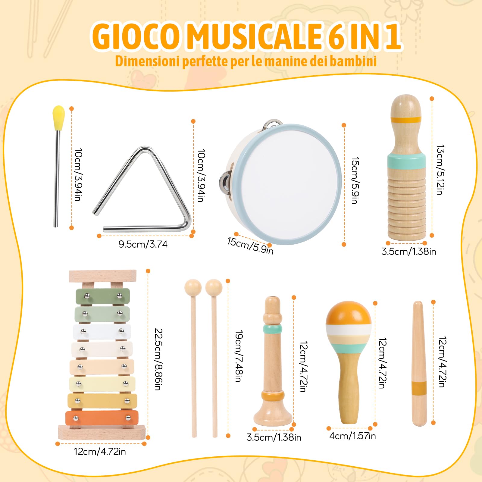 Strumenti Musicali Bambini, Giochi Montessori Sensoriale in Legno, Tamburo Bambino Xilofono Maracas, Tambourine Percussioni Giochi Bambini, Natale e Compleanno Regalo Bambino 1 2 3 Anno
