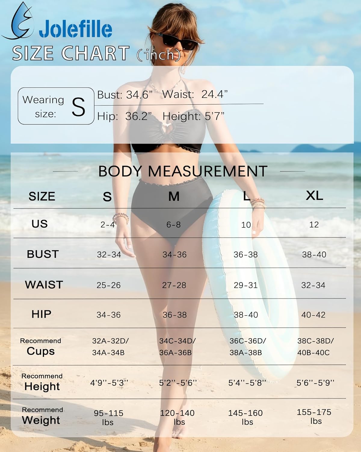 Jolefille High Waisted Bikini Sets for Women 2 Piece Strapless Swimsuits Bandeau Bathing Suits Full Coverage Swim Suits Teens - Image 7