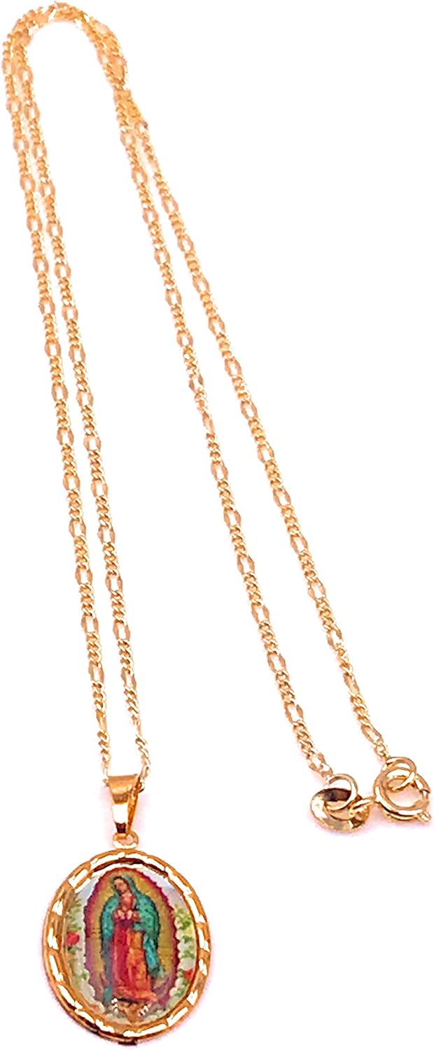 LESLIE BOULES Virgen de Guadalupe Medal Necklace for Women 18K Gold Plated Chain - Image 6