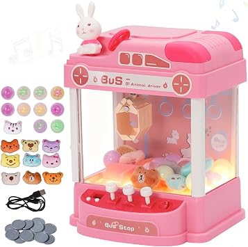 مجموعة ألعاب Claw Machine Claw Machine Mini Doll Grabber مع الضوء والموسيقى لعبة رافعة تفاعلية مع 10 دمى، 10 لفات لعبة أركيد صغيرة للإمساك بالدمى للأطفال الأولاد والبنات