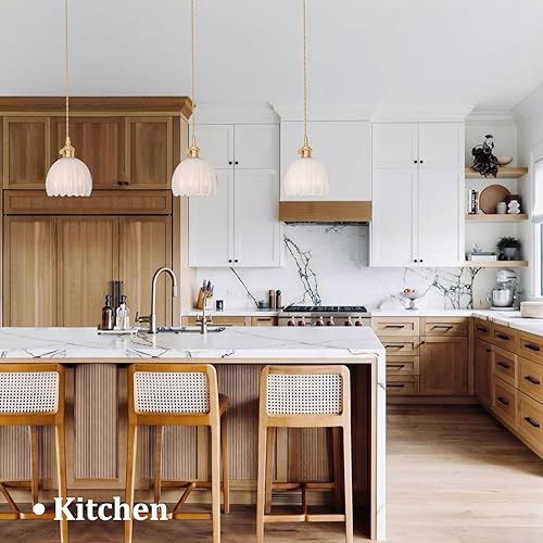 Miniatura 187 de Lámpara colgante con pantalla de cristal ámbar Scindapsus de cristal, lámpara colgante vintage de latón, luz colgante ajustable para cocina, isla