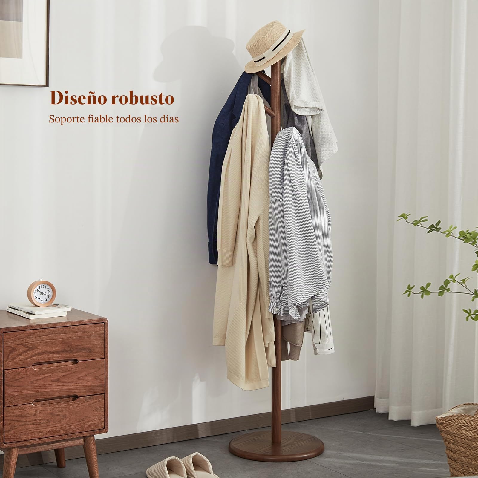 Perchero Nogal Forma Árbol 172Cm 6 Ganchos Base Estable