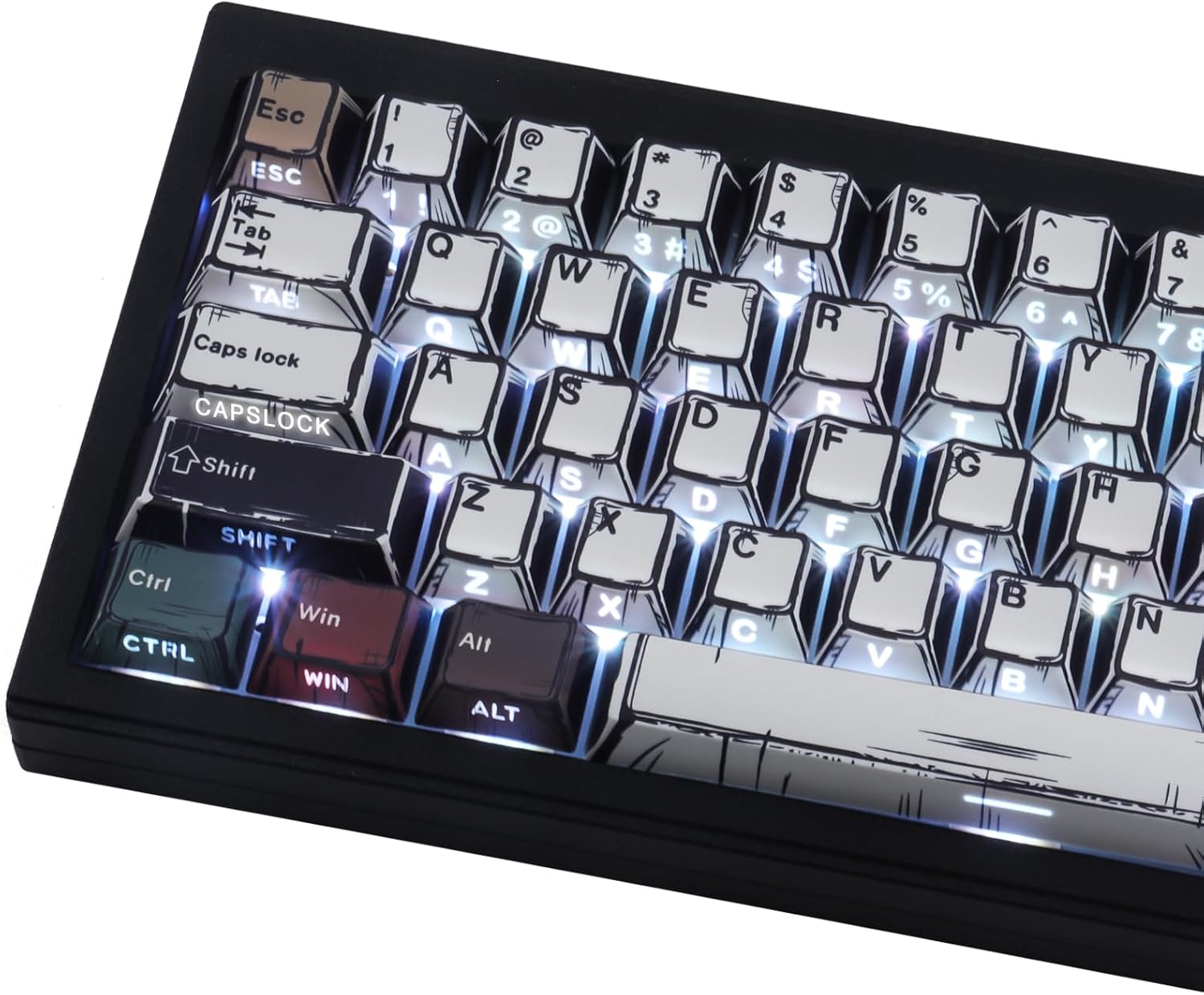 JOMKIZ PBT Keycaps - Side Print Keycaps, Shine Through Double Shot 132 Keys Cherry Profile Backlit Key caps for Cherry Gateron MX Magnetic Switches 60 65 75 100 Percent Mechanical Keyboard