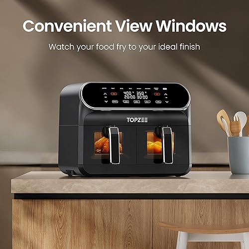 Miniatura 2 de Topzee Freidora de aire de doble cesta de 8.5 cuartos de galón  Freidora de aire de tamaño familiar con zonas independientes duales, 8 preajustes de