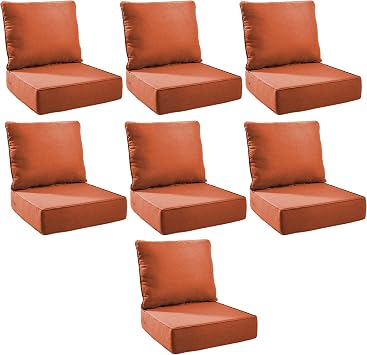 Outdoor Cushion Set for Furniture Patio Furniture, UV Resistant, Water Resistant - 6 Inch Thick Foam Garden Cushions 24x24 Inch Patio Seat Covers for Chair/Sofa/Couch | Orange | 7-Pack |
