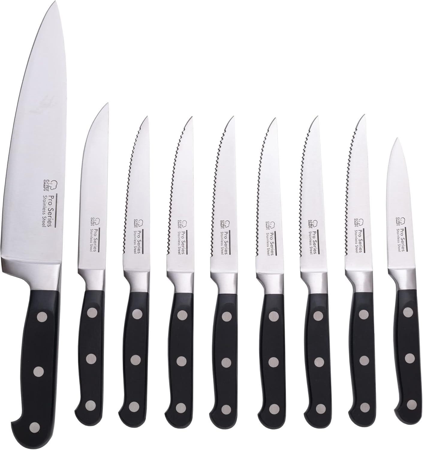 Chef Craft Pro Series Knives, 9 Piece Set, Stainless Steel/Black
