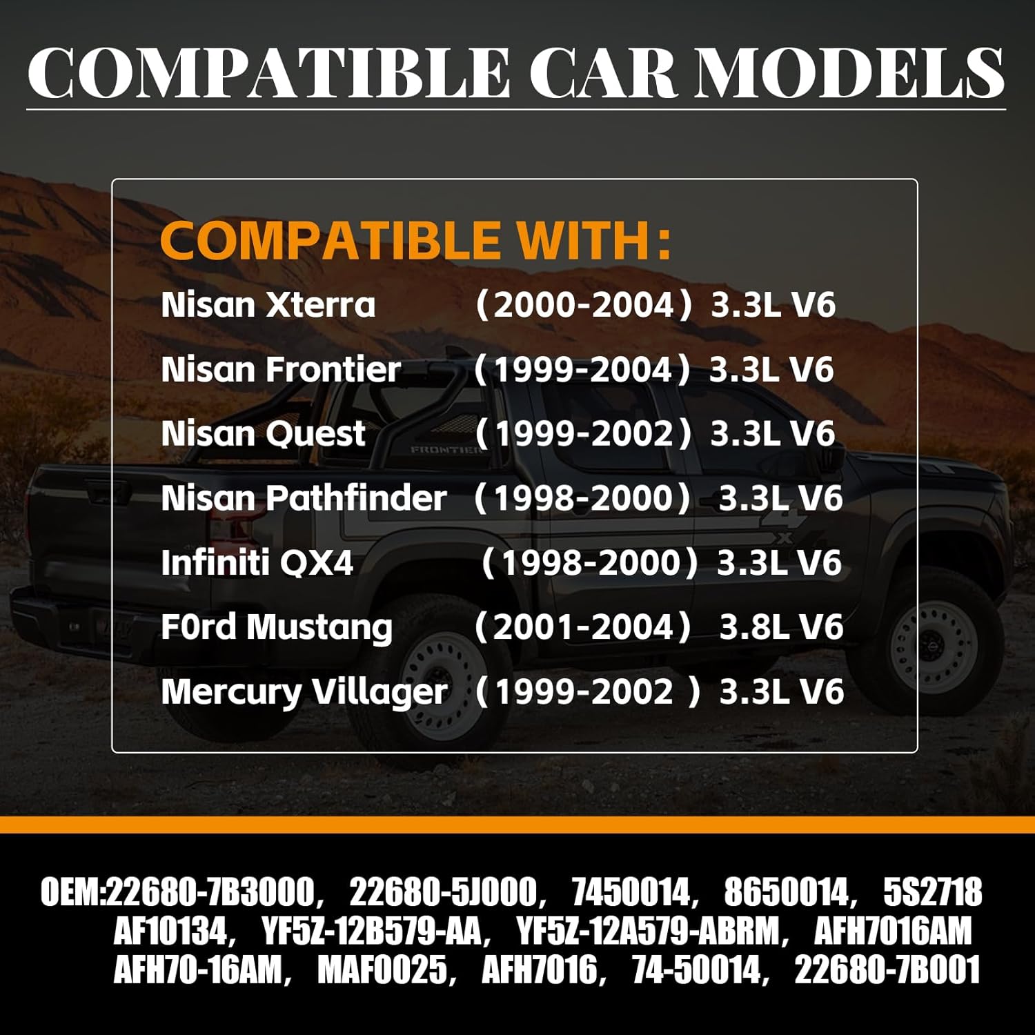 Mass Air Flow Sensor MAF Sensor 22680-5J000 22680-7B001Compatible with 1998-2004 Nisan Frontier Pathfinder Quest Xterra 1998-2000 Infiniti QX4 199-2002 Mercury Villager 2001-2004 F0rd Mustang