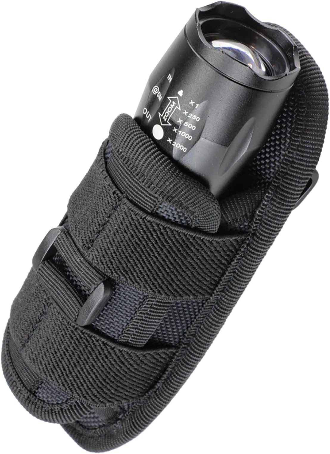LIVANS Tactical Flashlight Pouch Holster, Rotatable Flashlight Holder Belt Clip Tactical Torch Carry Case with 360 Degree Carabiner Reel Clip
