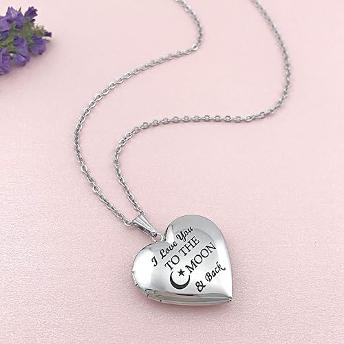 Miniatura 3 de YOUFENG - Collar con colgante de corazón con texto en inglés "I Love You to the Moon and Back", para fotos