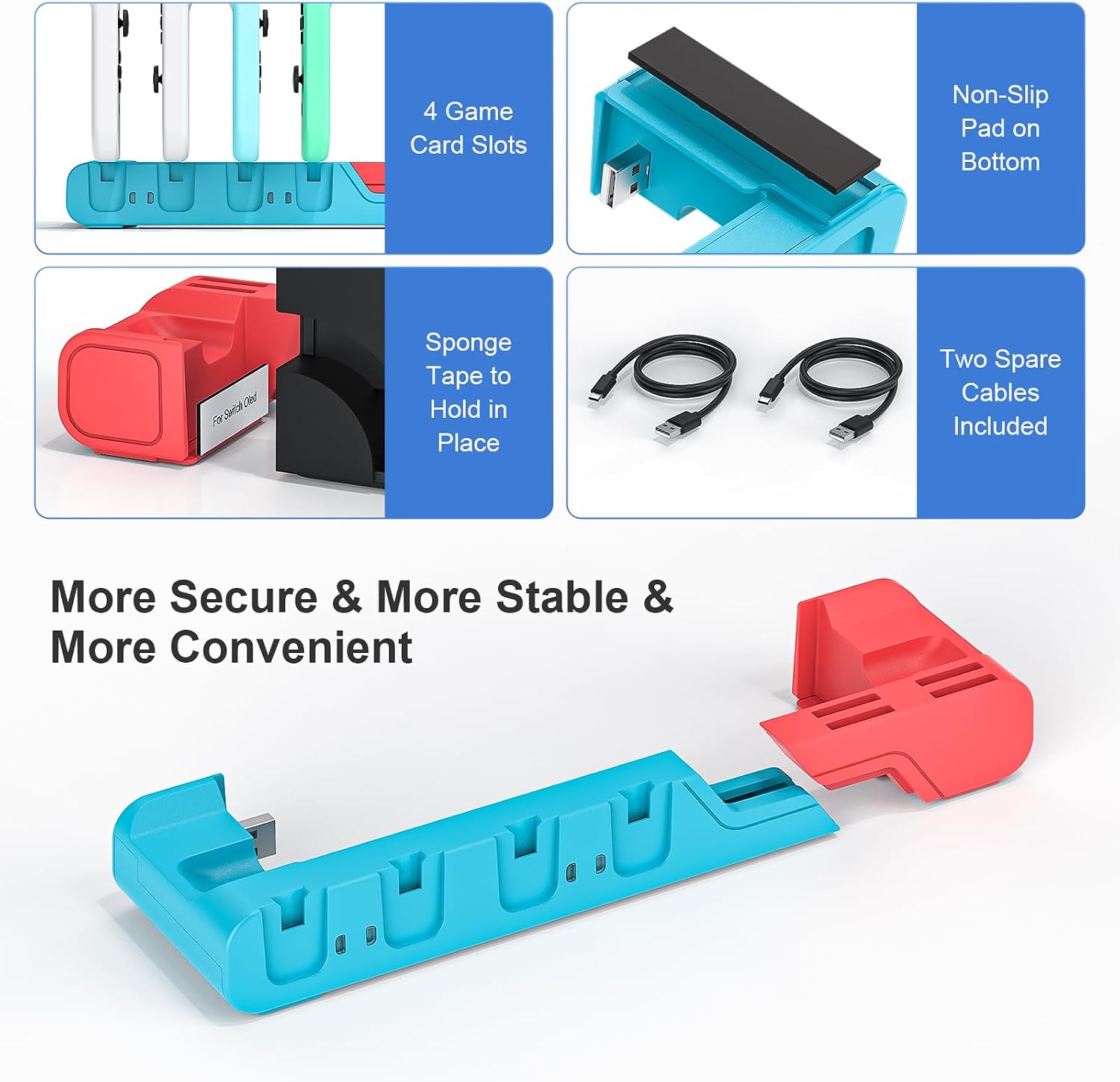 Switch Controller Charging Dock Compatible With Nintendo Switch & Switch OLED Model Joycons, Charging Station For Up To 6pcs Joycon With Game Card Storage (Red+Blue) image 5