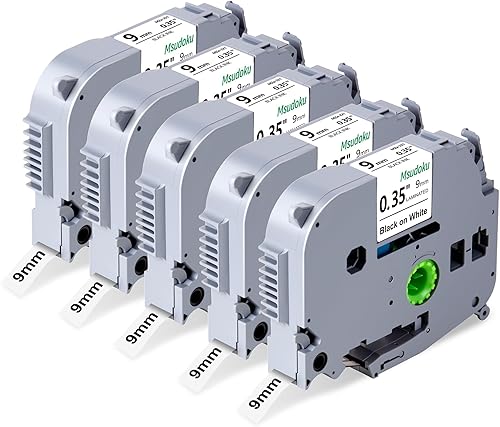 TZe 221 - Recambio de etiquetas compatible con Brother TZe TZ Cinta blanca laminada de 0.354 in 0.35 TZe221 TZ221 para etiquetadora Ptouch PTD210