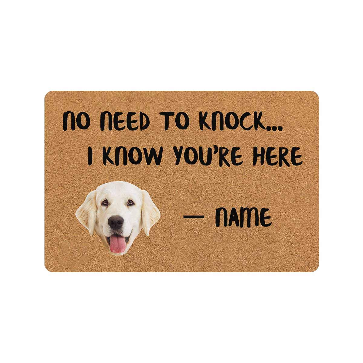 MyPupSocks Personalized Custom Doormat Dog Face Photo No Need to Knock I Know You are Here Dog's Name Custom Door Mats Outdoor