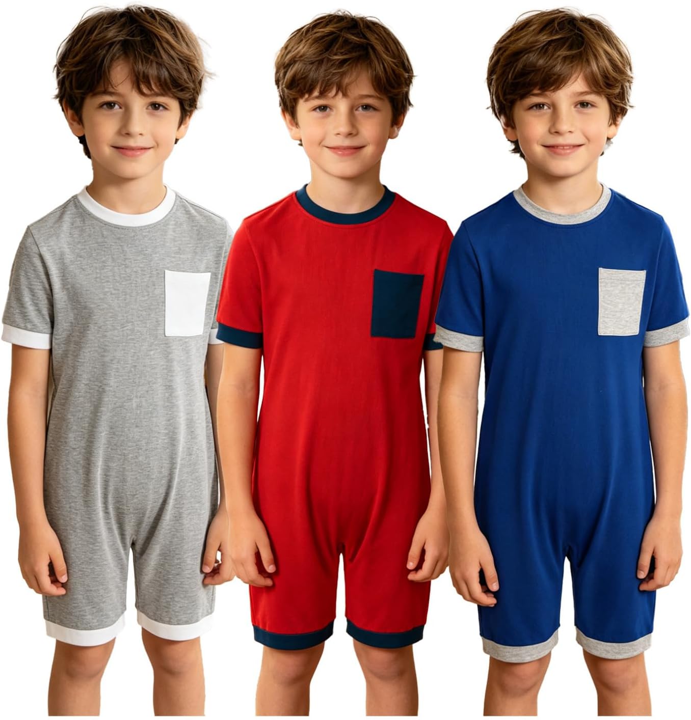 Agoky 3 Pack Special Needs Adaptive Clothing for Kids Boys Short Sleeve Anti-Strip Jumpsuit Romper with Back Zipper