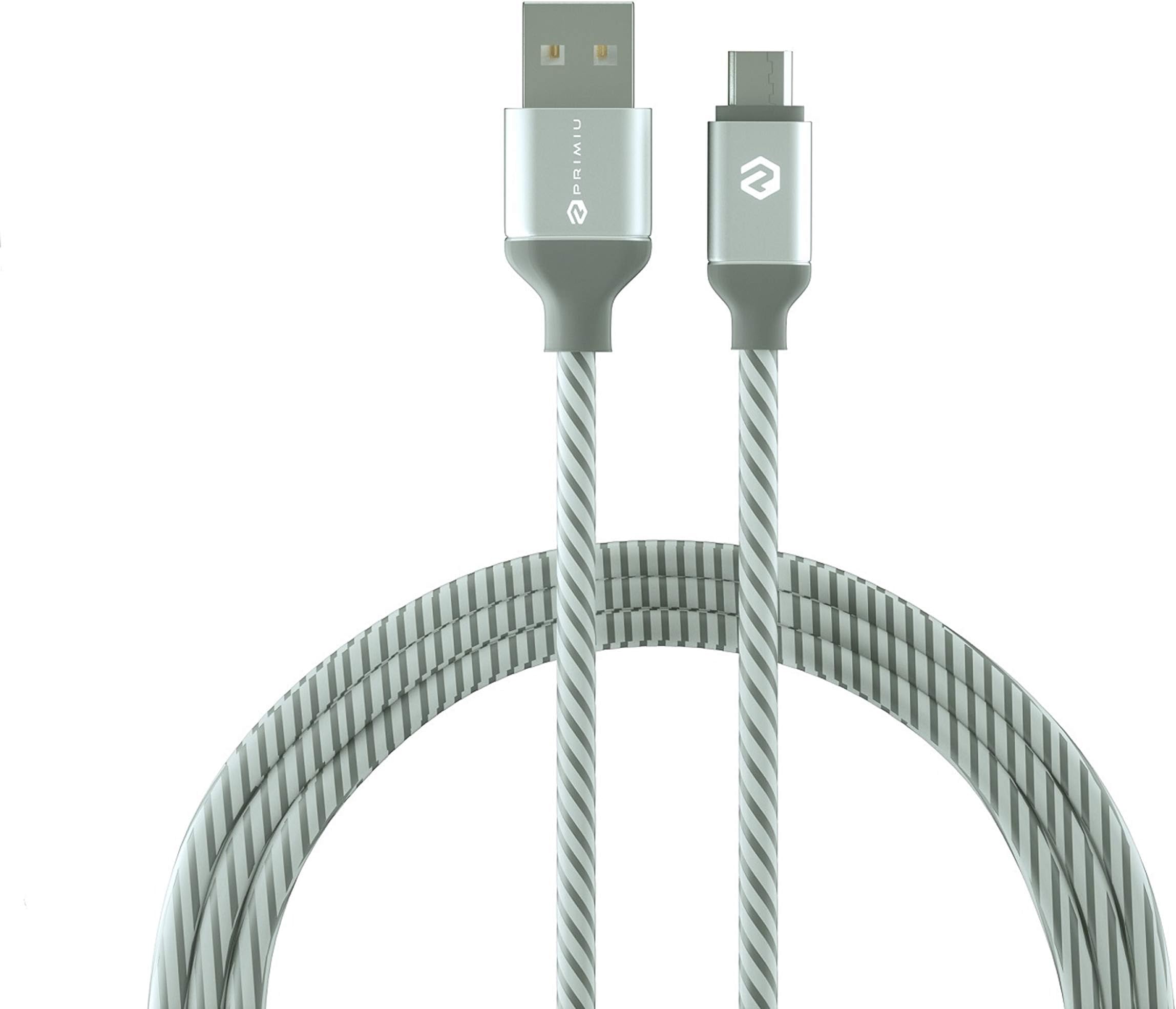 Primiu Nylon Braided 6 Feet (1.8 Meter) Micro USB Cable for Android (Silver)