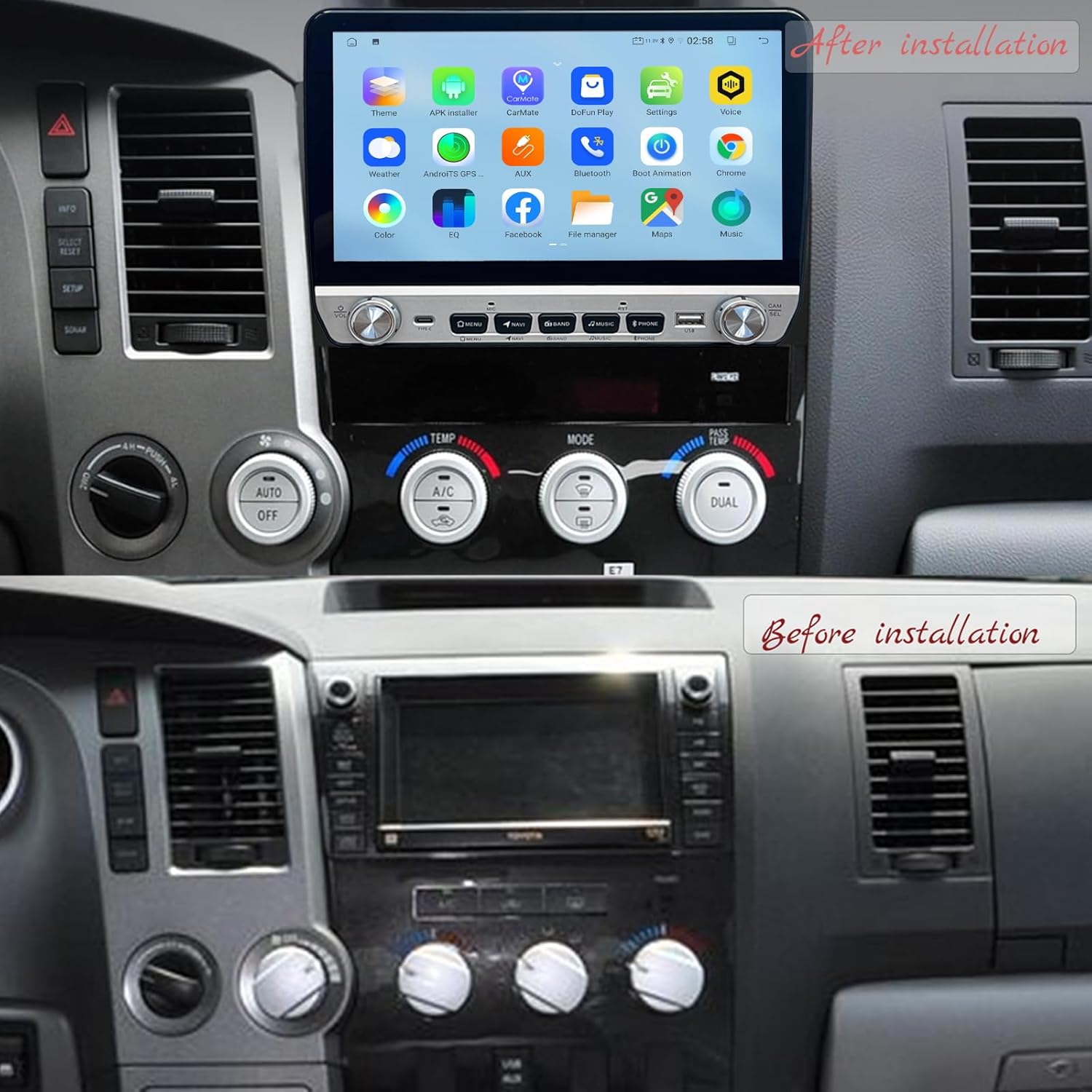 Android 14 Stereo Radio for Toyota Tundra 2007-2013 Toyota Sequoia 2008-2018 10.1 Inch Tesla Style IPS Touch Screen Built-in Wireless Apple Carplay & Android Auto with GPS Navigation Bluetooth WiFi