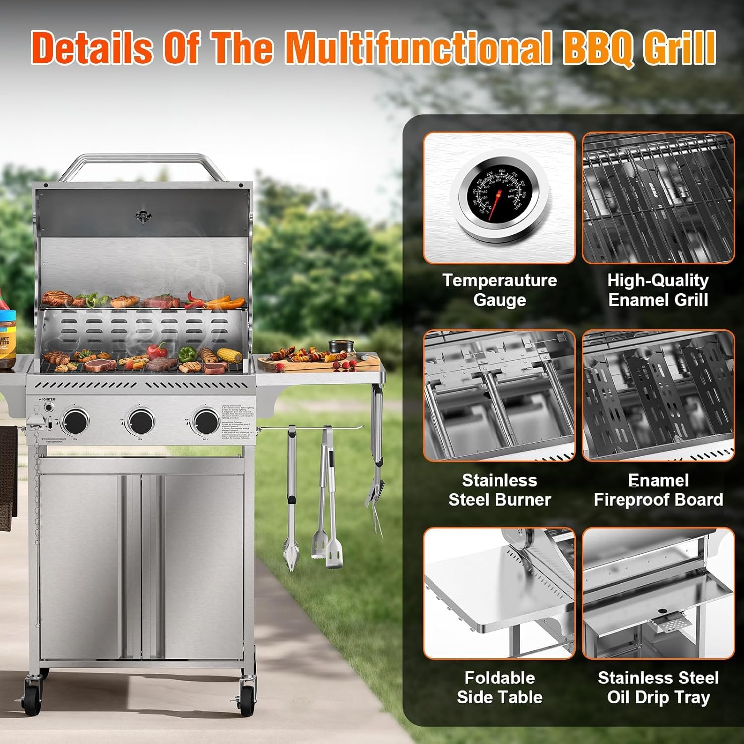 Electactic 3-Burner Propane Grill - Stainless Steel BBQ -2 Electactic 3-Burner Propane Grill - Stainless Steel BBQ -2