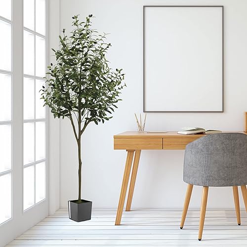 Miniatura 7 de TONAHUTU Árbol de olivo artificial, planta de olivo artificial de 6 pies en maceta, 16 ramas y frutas, adecuada para salas de estar modernas, hogar,