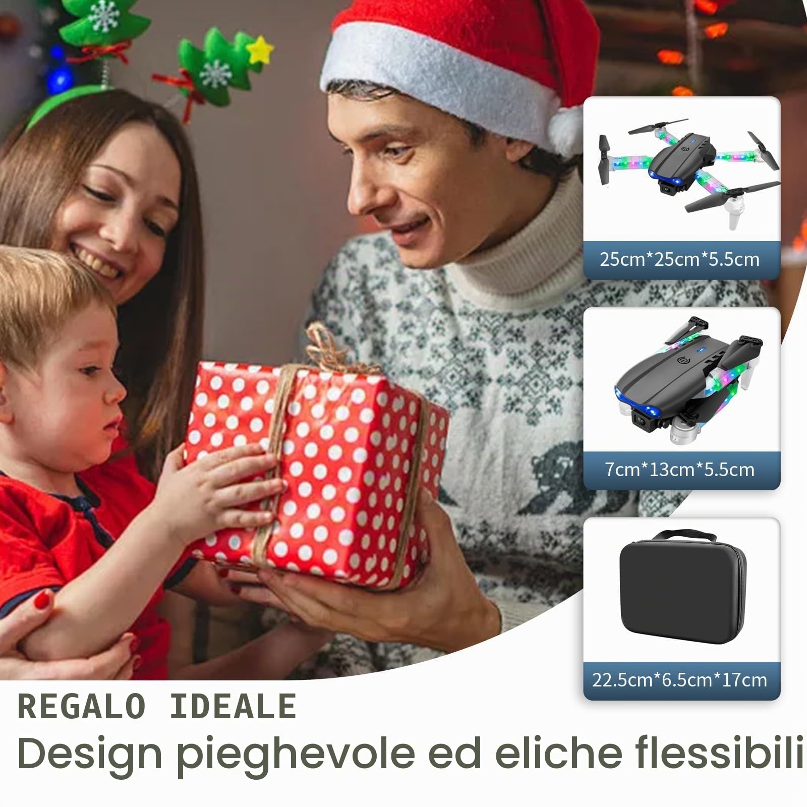 OBEST Drone con Telecamera per Principiante,Mini Drone Professionale con Luce LED Colorata,Wifi FPV Pieghevole RC Quadcopter,Capovolgimento 3D,Atterraggio e Volo con un Clic