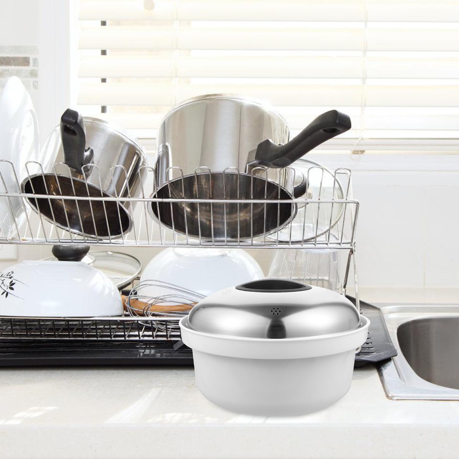 Didiseaon Vaporera y Versátil de Acero Inoxidable y Plástico para Microondas Fácil de Limpiar para Cocinar al Vapor Arroz, Verduras Casa