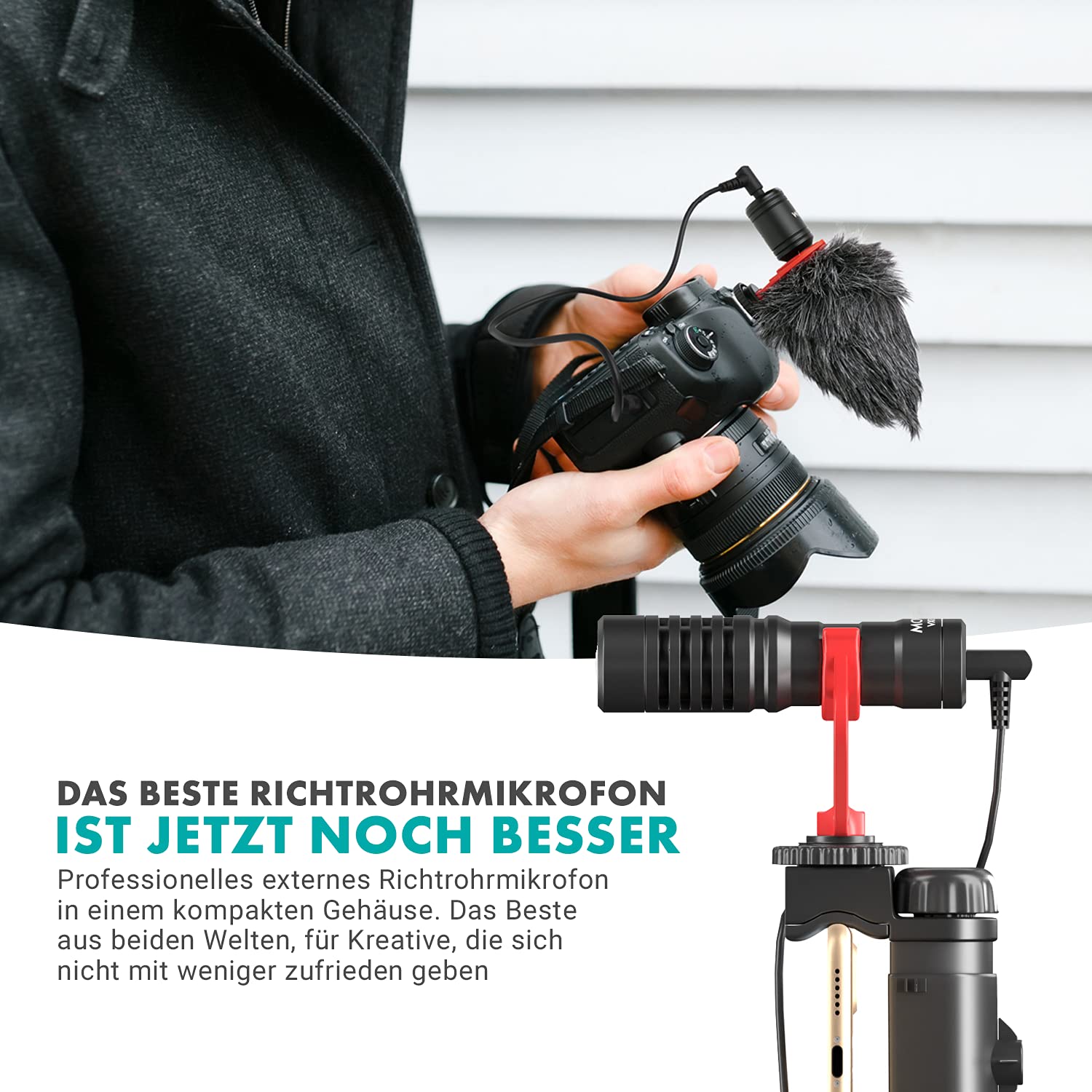 Movo VXR10-PRO Externes Videomikrofon für Kamera mit Rycote Lyre Stoßdämpfer - Kompaktes Richtrohrmikrofon und Zubehör, kompatibel mit Smartphones und DSLR-Kameras - batterieloses DSLR-Mikrofon