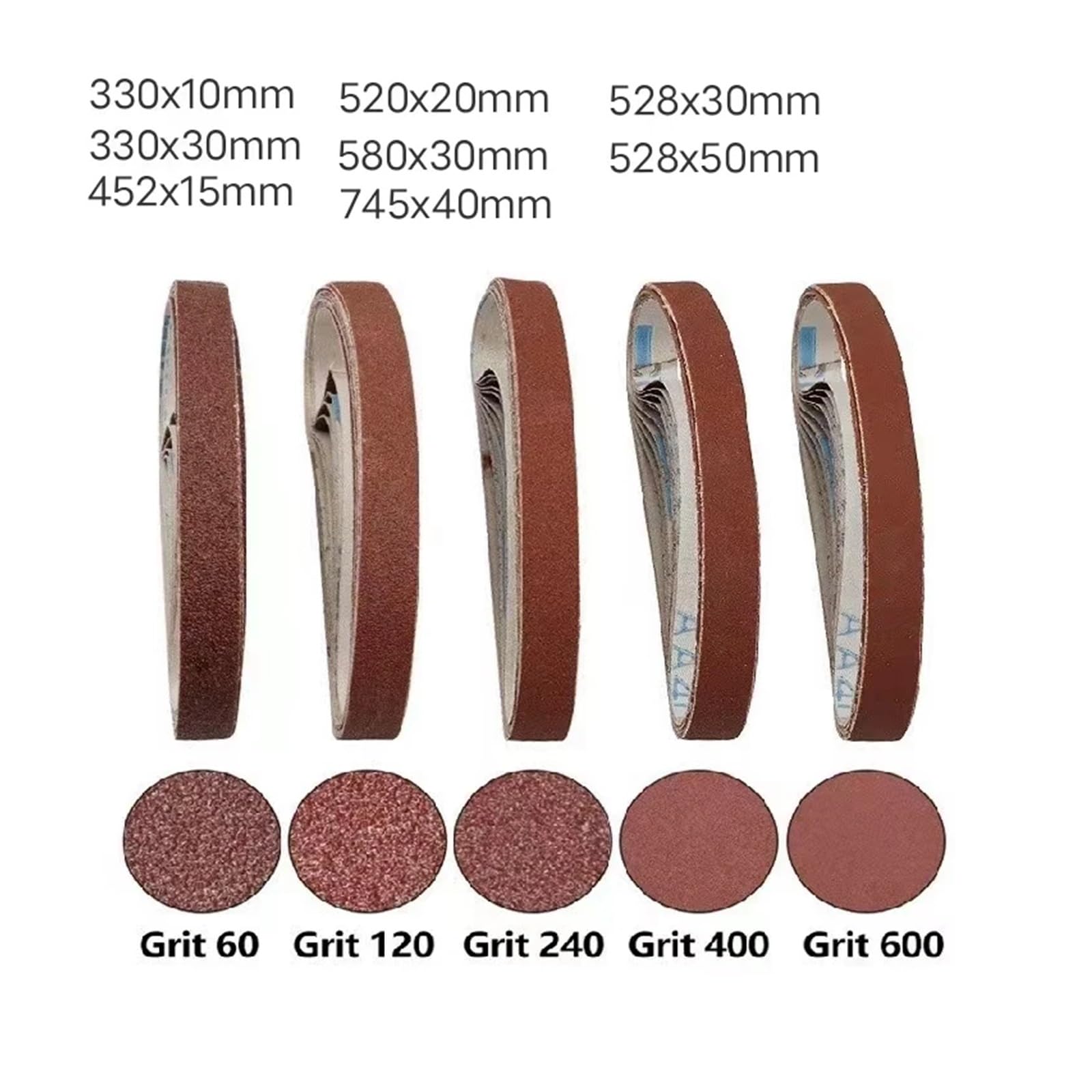 Nastro abrasivo, 10 nastri abrasivi, grana 40-1000, for levigatrice a nastro, smerigliatrice angolare, larghezza 10-50 mm(10PC P800,330 x 30mm)