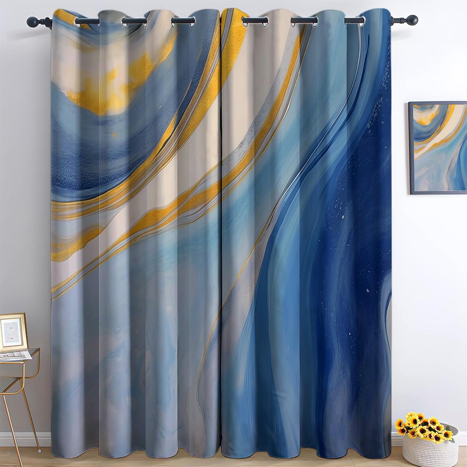 Rideau Occultant Thermique 117 x 229 cm Fenetre Salon Isolant Bleu Lot 2