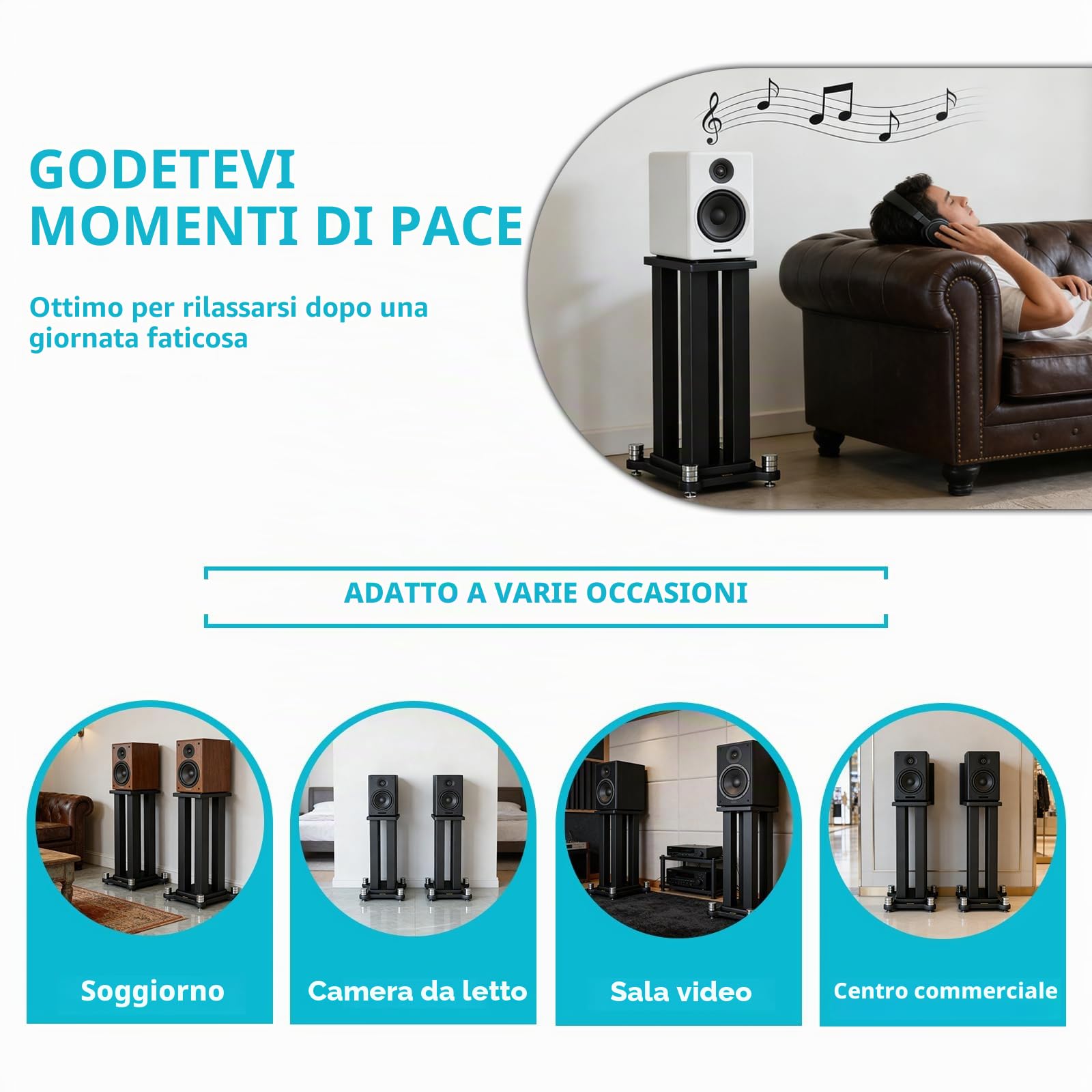 2pcs supporto casse acustiche fino a 50kg, Antiscivolo e anti-vibrazione supporto casse audio, Design MDF che assorbe le vibrazioni, supporti casse acustiche per lo studio home theater (80cm)