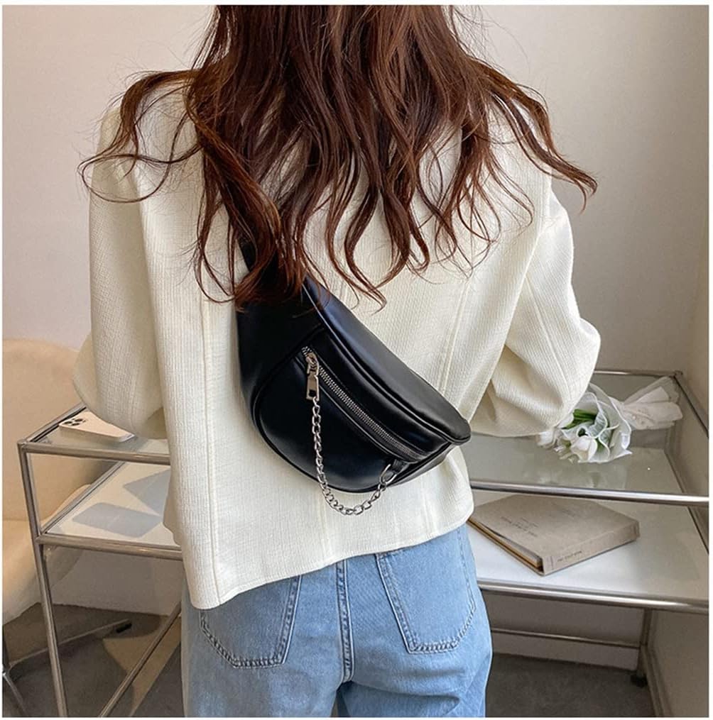 Women's black Fanny Pack Pu Leather Shoulder Crossbody Bags For Chest Sack Belt Bum Purses