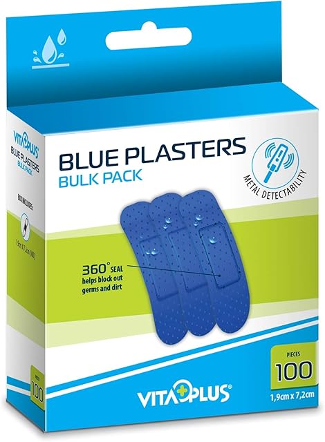 VITAPLUS Blue Plasters Bulk 100's (19x72mm) - Hospitality, Food Service and Agriculture Plaster - Metal Detectable