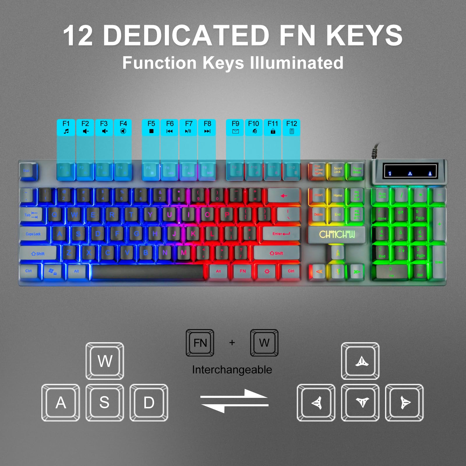CHONCHOW Gaming Keyboard and Mouse Combo RGB LED Backlit USB Wired Key Board 3200dpi Mice Mechanical Feel Compatible with Xbox one ps5 Windows Laptop Computer(Grey-Black)