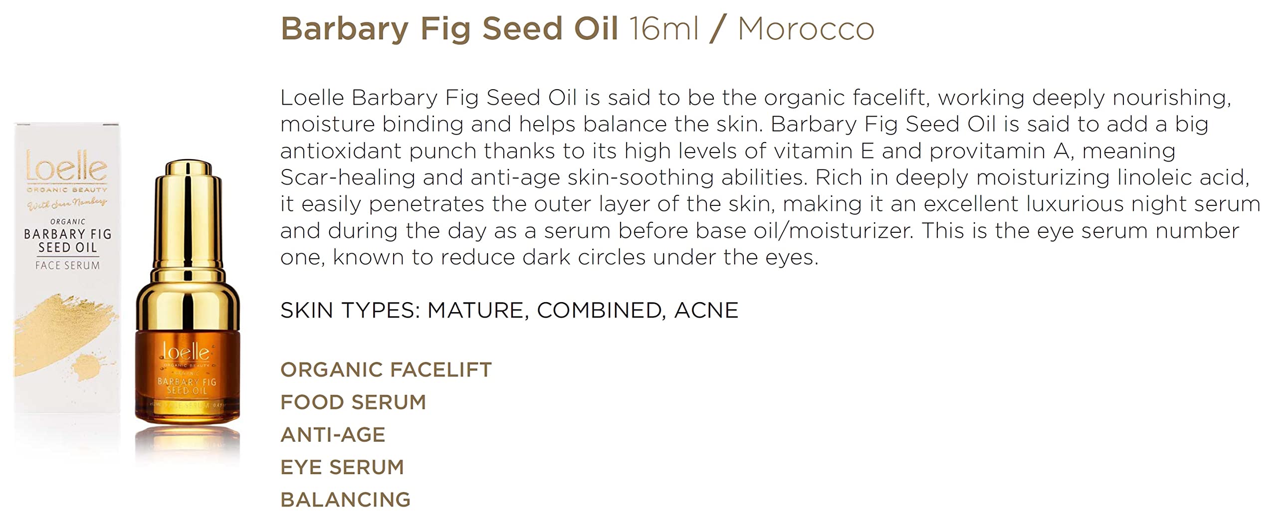 Loelle - Aceite de Semilla de Higo Chumbo Puro para Cara y Ojos - Suero Antiarrugas con Vitamina E y Ácido Linoleico - Antiojeras - Aceites Faciales - Colectado a Mano en Marruecos (16ml)