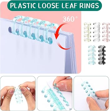 ReliThick 52 Pcs Binding Machine Set Includes 1 Pcs 6 Holes Binder Punch 1 Pcs Single Hole Binder Machine 20 Pcs 5 Ring Plastic Loose Leaf Binder Rings 30 Pcs Small Binder Rings for Home Office